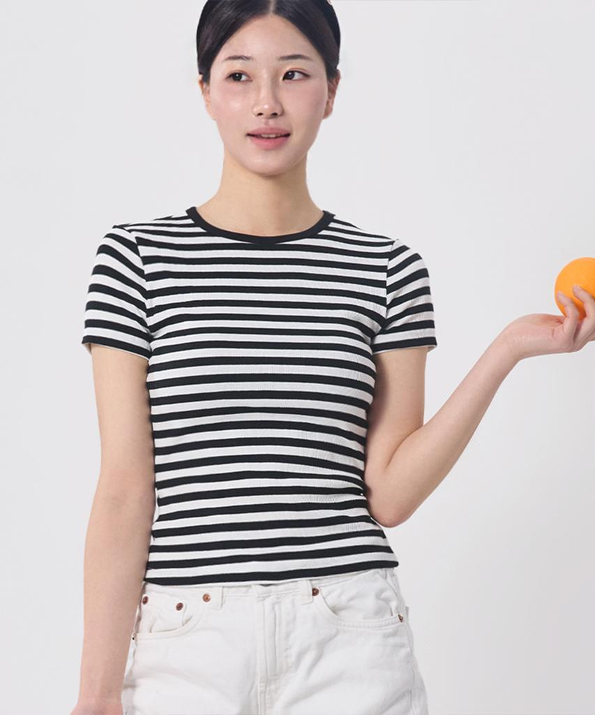 Ssaikeullin Organic Cotton Built-In Braless Short Sleeve Tee (Striped)