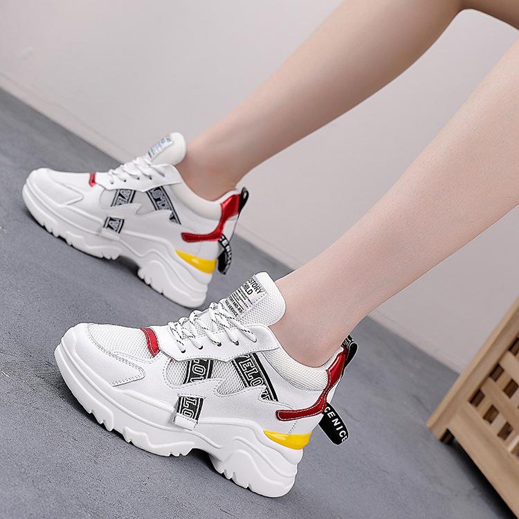 Fashion Brand Chunky Sneakers Women Flat Platform Genuine Leather Shoes Breathable Thick Sole 6cm Ladies Sneakers White Shoes