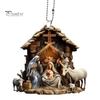 Christmas Pendant Ornament Jesus Family Prayer Scene Pendant Bright Colored Religious Symbol Pendant for Home Car