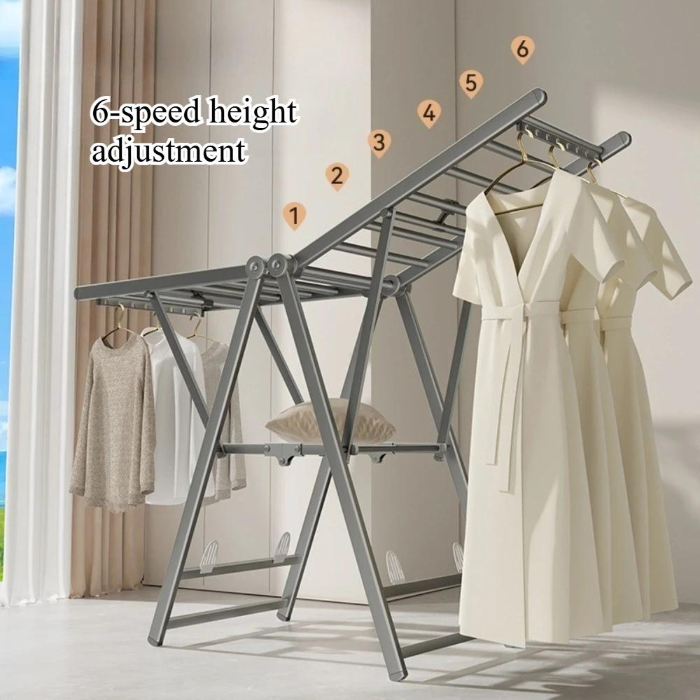 Folding Clothes Rack Indoor and Outdoor Balcony Bedding Drying Artifact Carbon Steel Bedroom Drying Rack Household Drying Pole