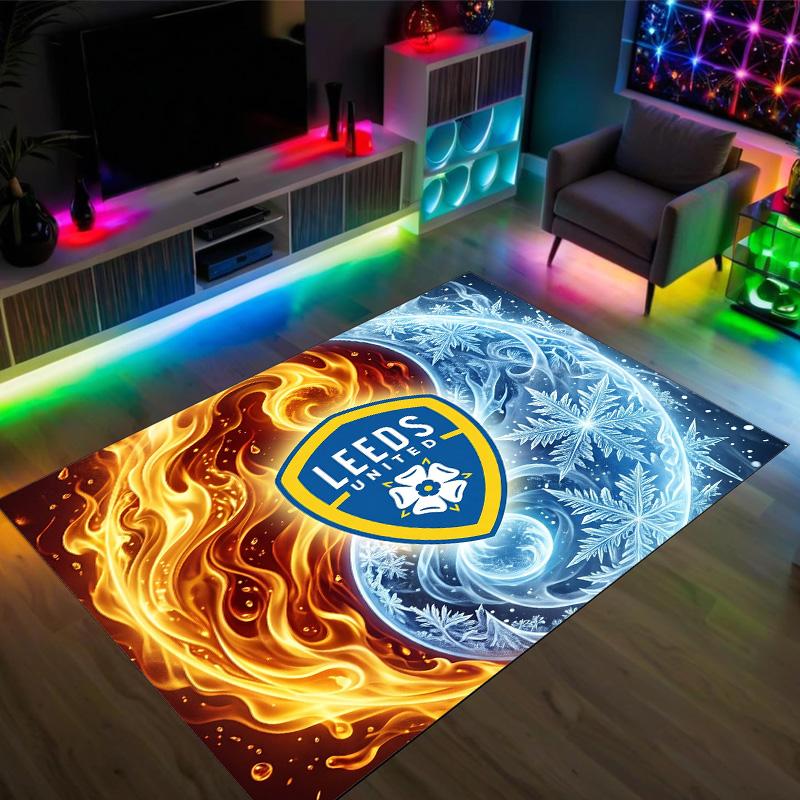 Leeds United Football Design Crystal Velvet Carpet Cozy Non?Slip Printed Rug For Bedroom Living Room Entrance