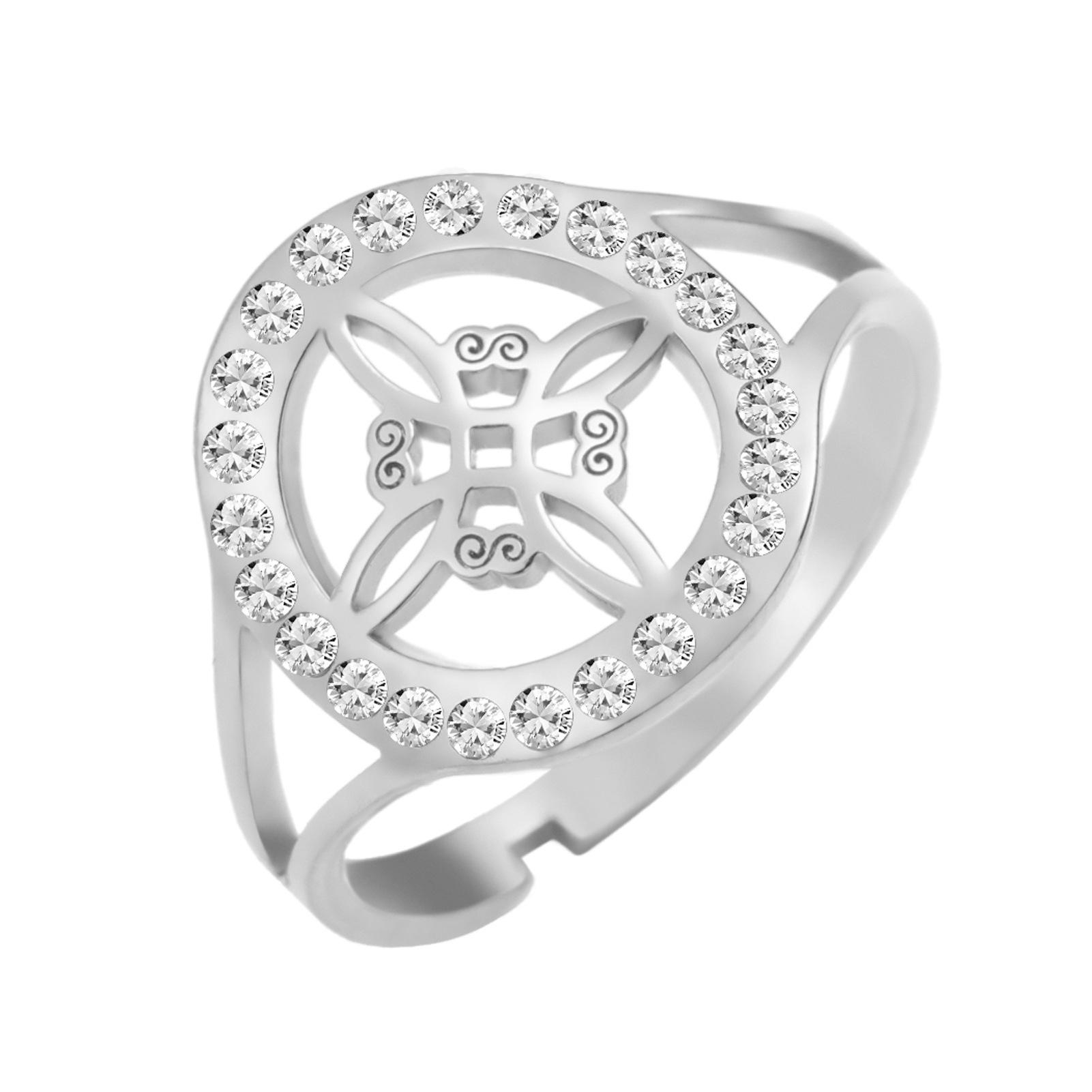 

Adjustable Four S Point Diamond Titanium Steel Ring Witch Knot Design Women s Jewelry