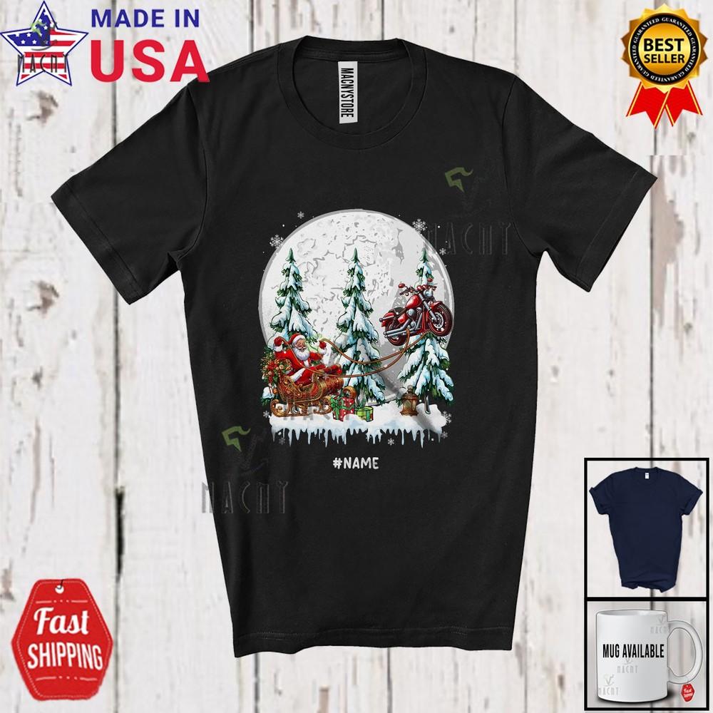 Футболка с индивидуальным именем  Катание Санты на мотоцикле на санях  Рождественская елка Луна 4XL