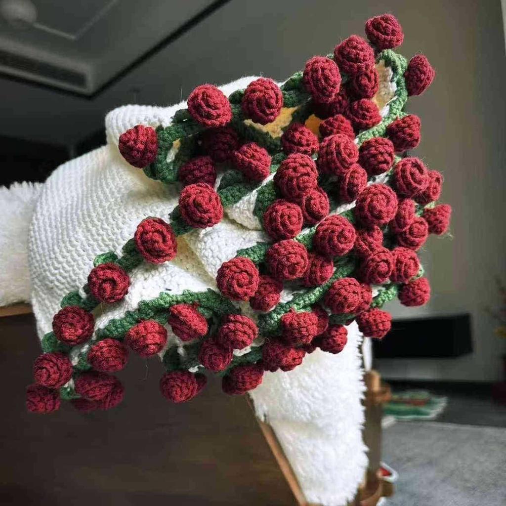 Fuzzy Blanket Sweater Hand Knitted Rose Bouquet Crochet Blanket Lily Of The Valley Throw With Milk Cotton Fringe Plaid Blanket