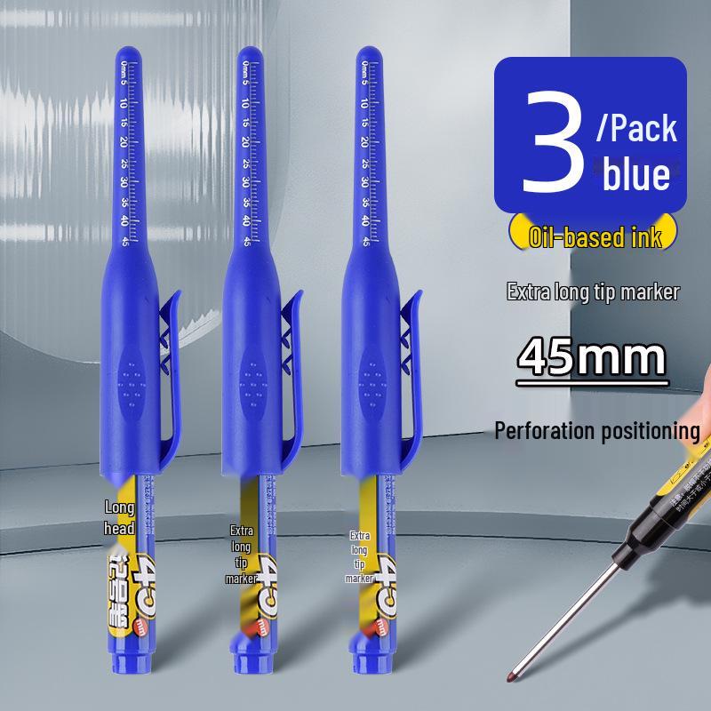 Extra-Long Tip White Oil-Based Marker: Durable, Non-Fading, Deep-Hole Pen for Construction.