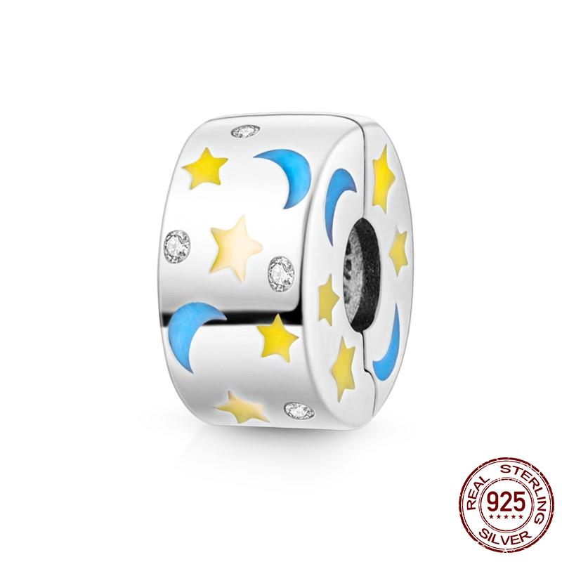 925 Silver Clasp CZ Pave Daisy Beads Stopper Clip Fit Original Bracelet Jewelry 1