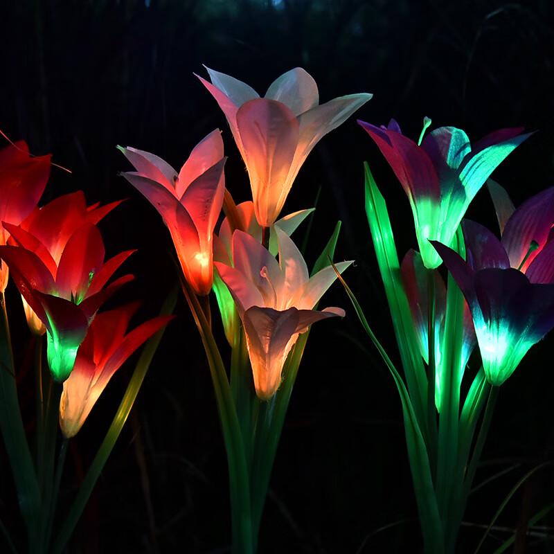 Solar Lily Flower Garden Lights - 3-Pack Colorful Set