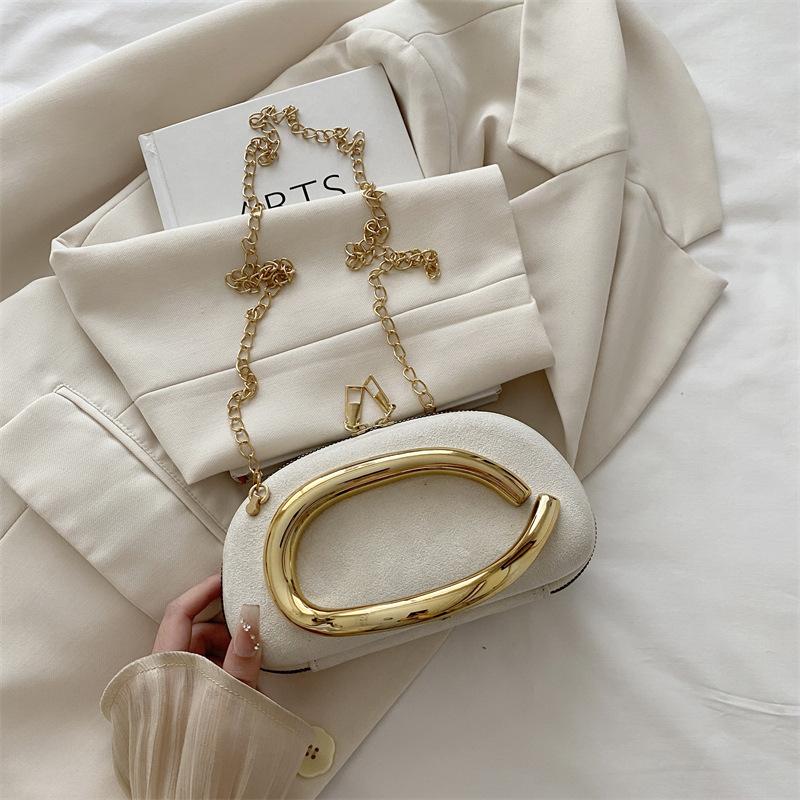 Retro Metallgriff Runde Kunstleder Clutch Tasche Vintage Kette Umhängetasche für Damen