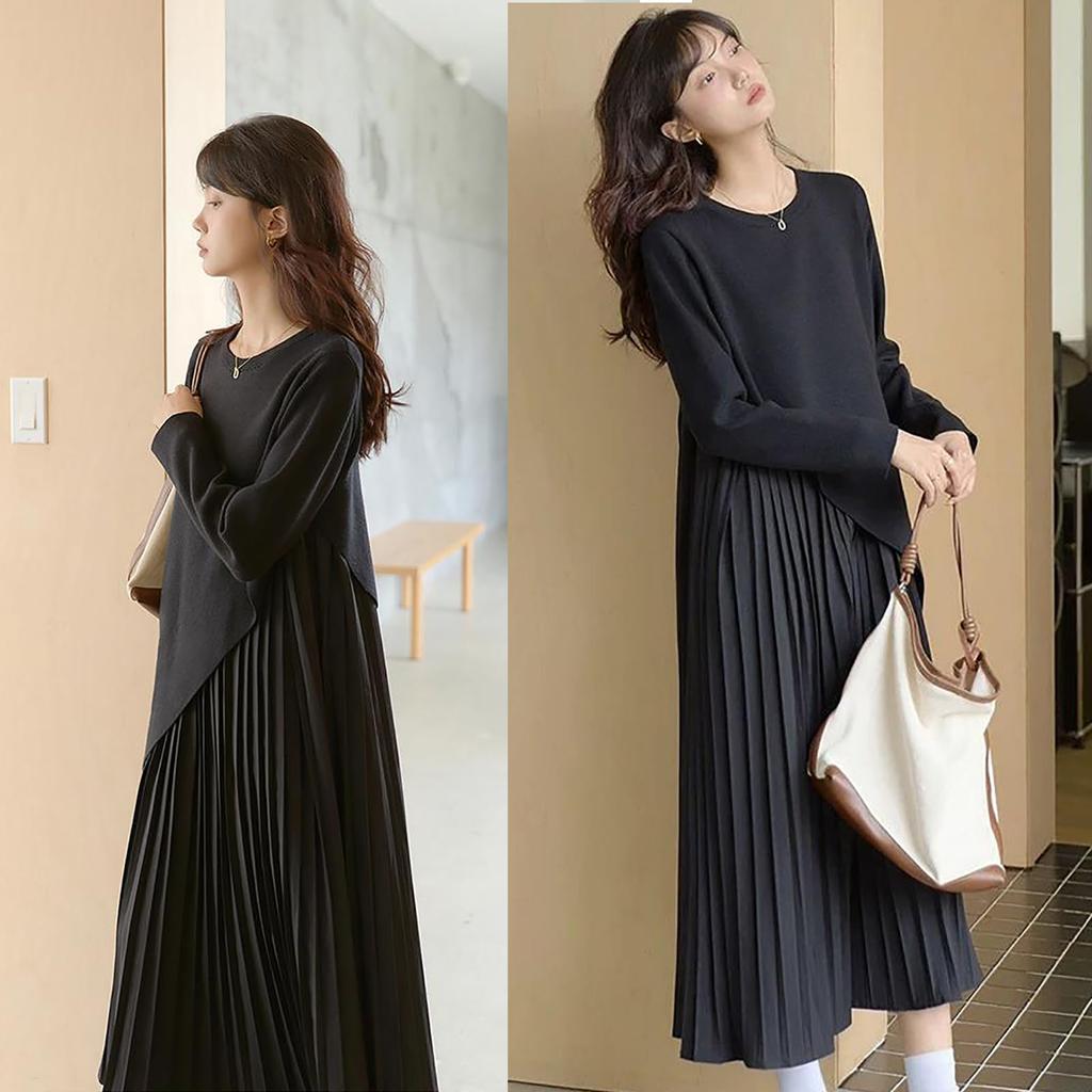 TOWYYO Long Korean Long Round Perfect for Relaxed Fits All Seasons Women's Dress, Style, Simple, Sleeve, Collar, Knit, Pleated, Breathable, Commuting,