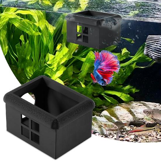 Floating Bettas Fish Hideout with Window 3D Fish Breeding Box & Shelter Floating Feeding Plat-Form for Bettas Tanks Rest Cave for Small чёрный