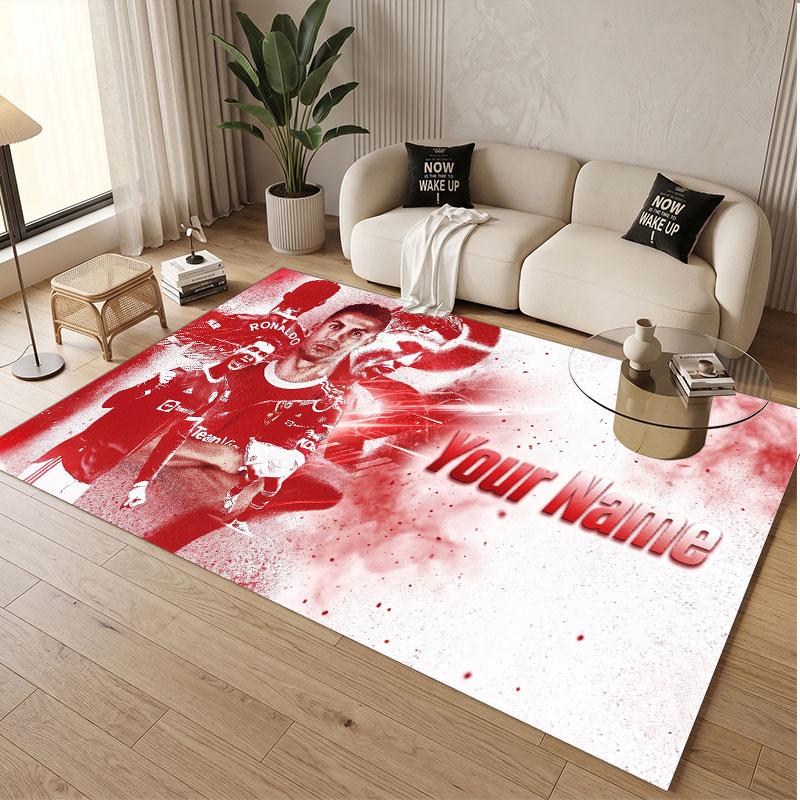 Custom Rug Cristiano Ronaldo Pattern Print Name Text Soft Non‑Slip Floor Carpet for Home Indoor Decoration