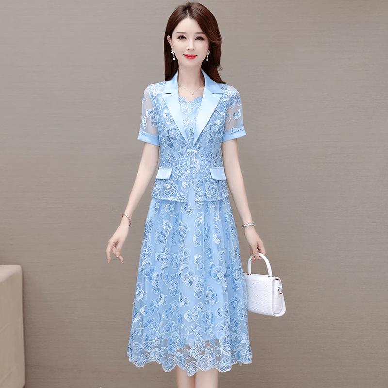 La Chapelle Women s Chinese Style Blazer Collar Two-Piece A-Line Dress M
