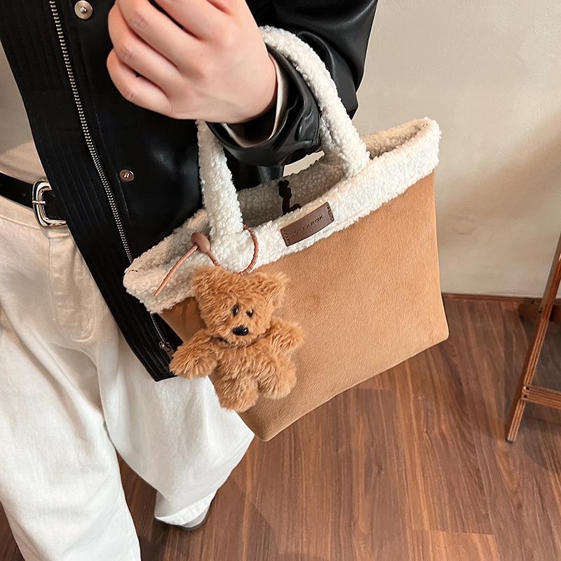 Vintage Portable Deerskin Plush Bag Women'S Trend Small Tote Bag Cute Plush Bag