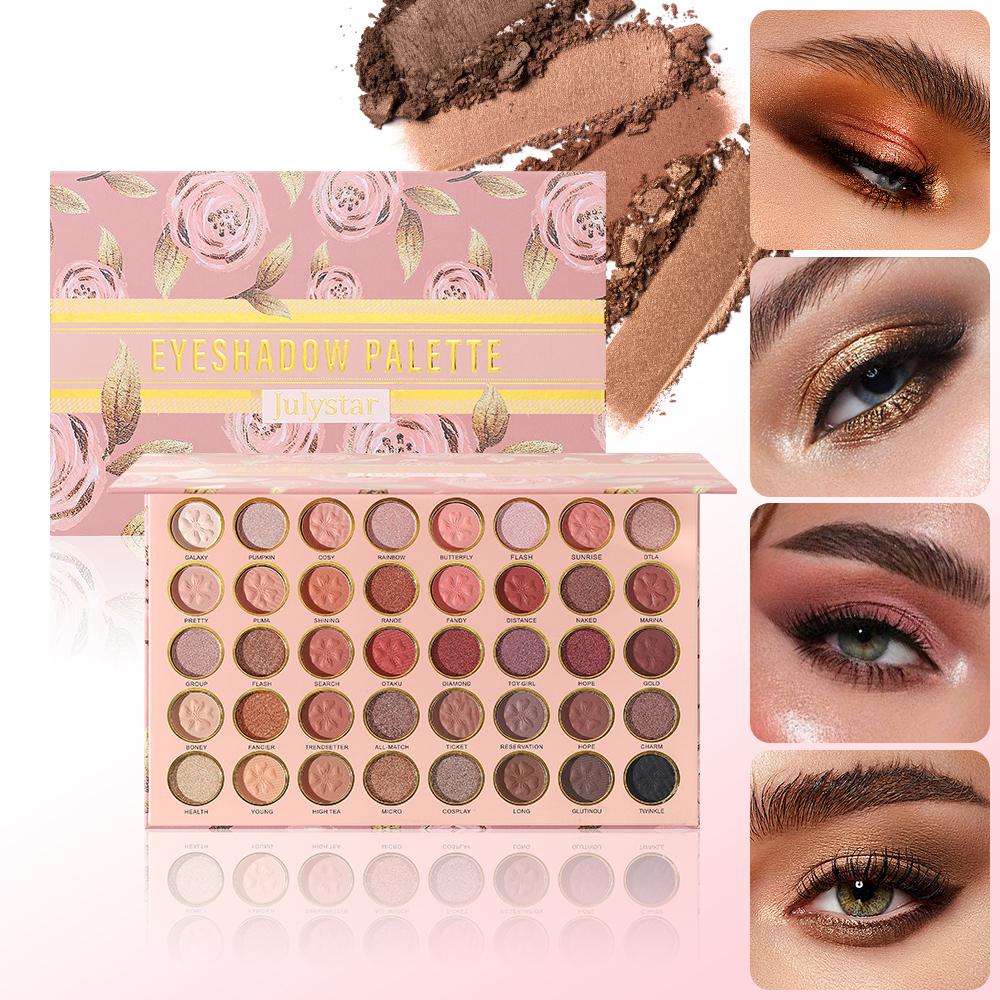JULYSTAR 40 Colors Eyeshadow Palette, Romantic Pink Rose Matte Shimmer Eye Shadow Pallete, Long Lasting Nude Earth Tone