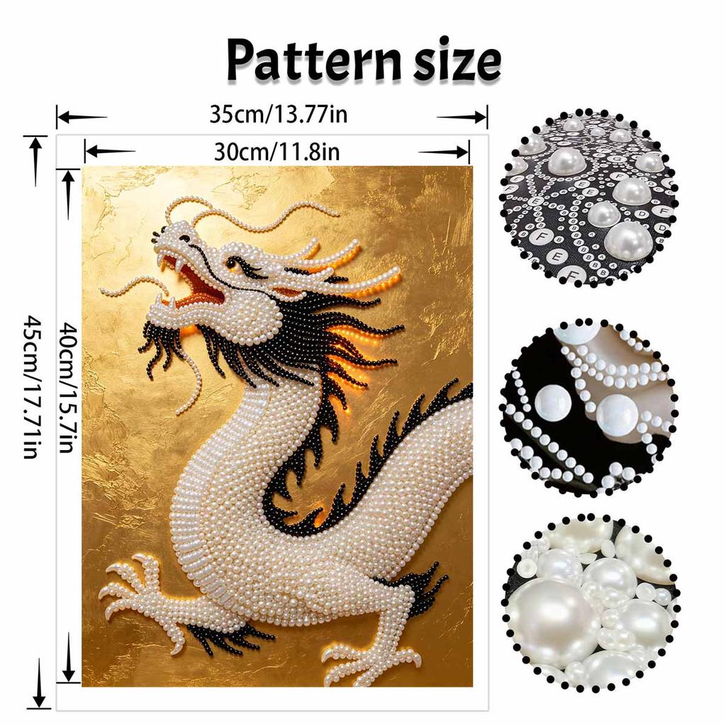 DIY Pearl Gem Golden Chinese Dragon Shining Bead Craft Art Home Wall Ornament Simple Unframed Room Decoration Art Modern Exquisite Wall Decor