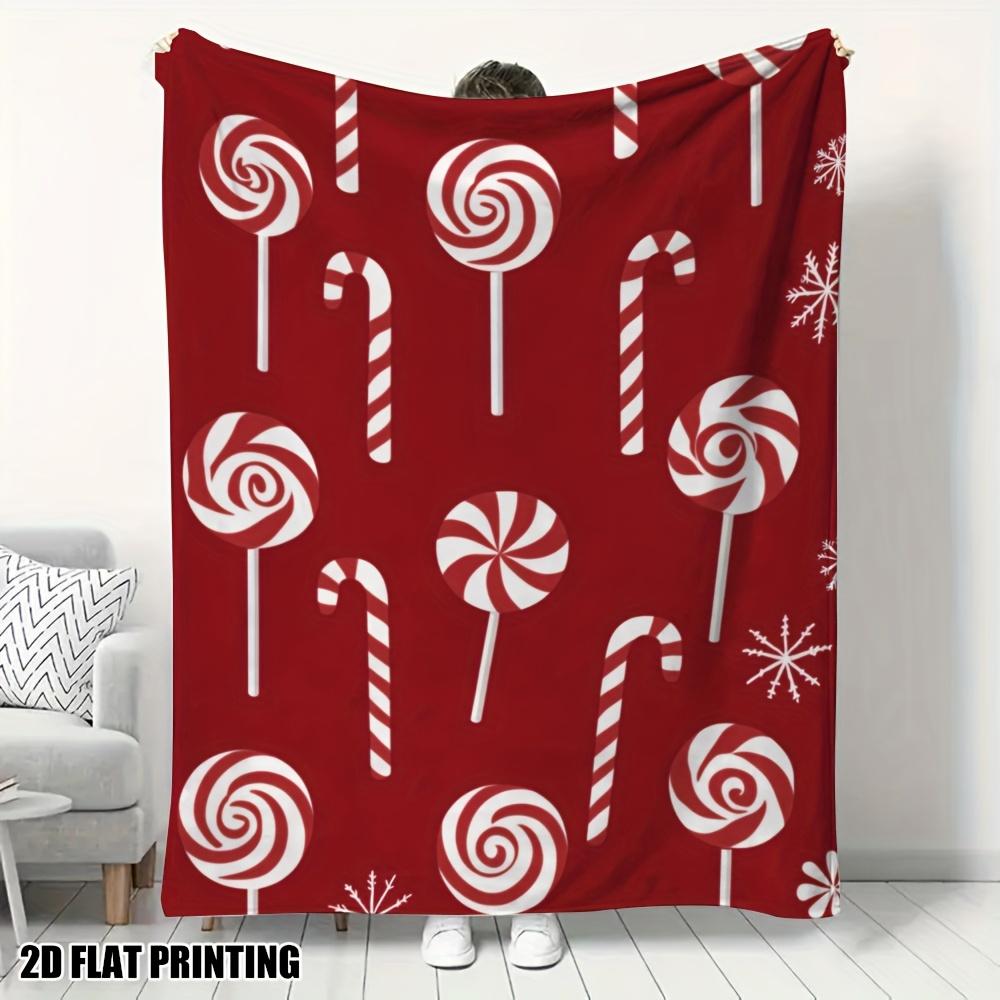 Christmas Candy Cane Flannel Bedspread - Cozy Soft Warm Holiday Sweets Print for Couch Sofa Bed - Ideal Gift 75X95CM