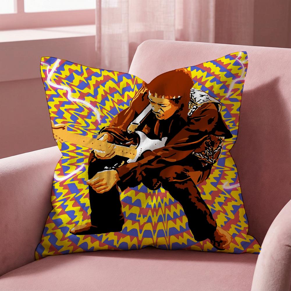 SingerJ-Jimi H-Hendrix Cushion Cover Multi-Scene Pillow Cover for Home & Car - Reversible, Soft & Durable for Daily Use
