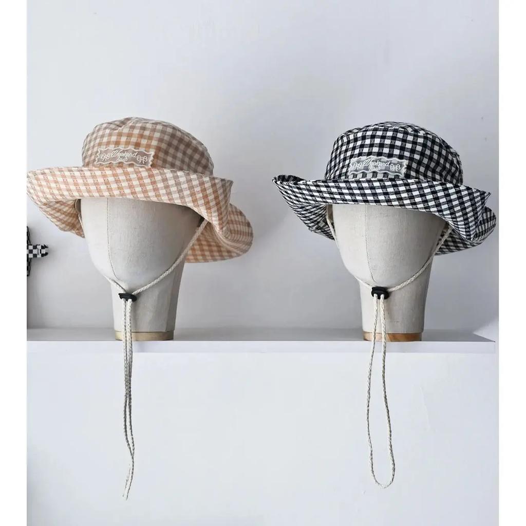 Stripesd Fisherman Hat Women's Summer New Large Brim Lanyard Sun Hat Outdoor Camping Style Hiking Mountaineering Hat Bucket Hat