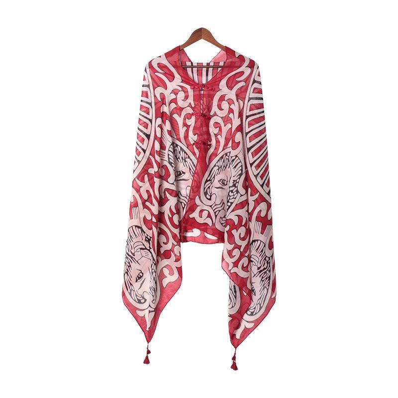 "Summer Ethnic Style Cotton-Linen Shawl: Handmade Retro Button Sunscreen Beach Cover-Up"