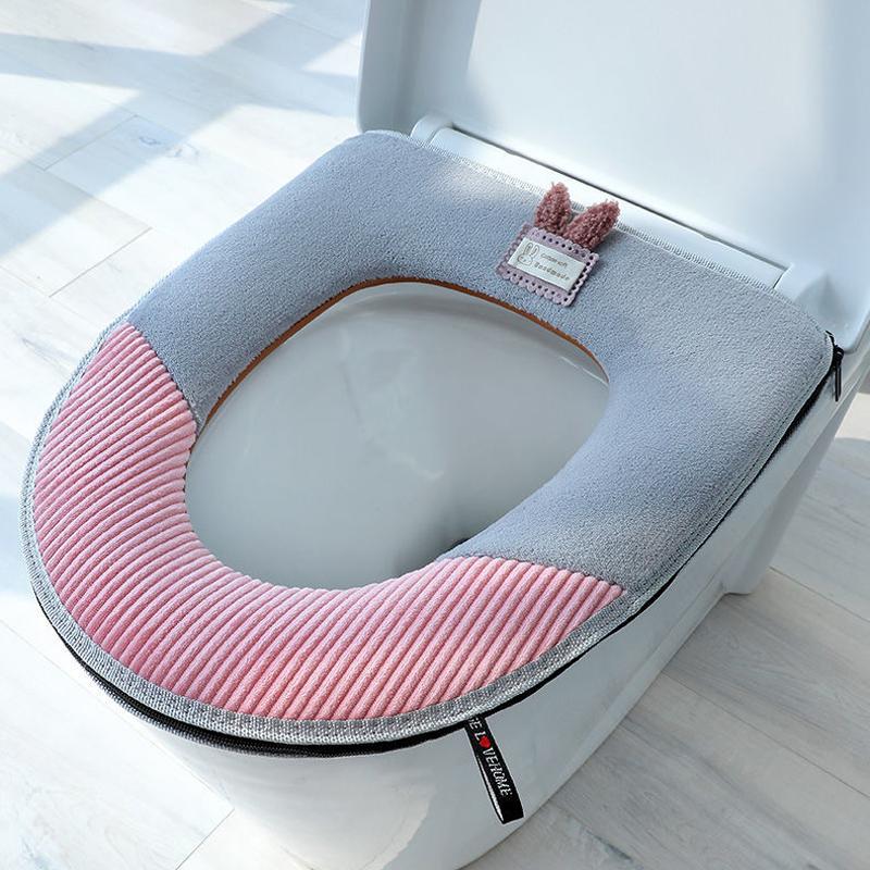 Four Season Universal Short Velvet Toilet Cover Back Waterproof PU Toilet Cushion Household Bathroom Zippered Toilet Seat Cover