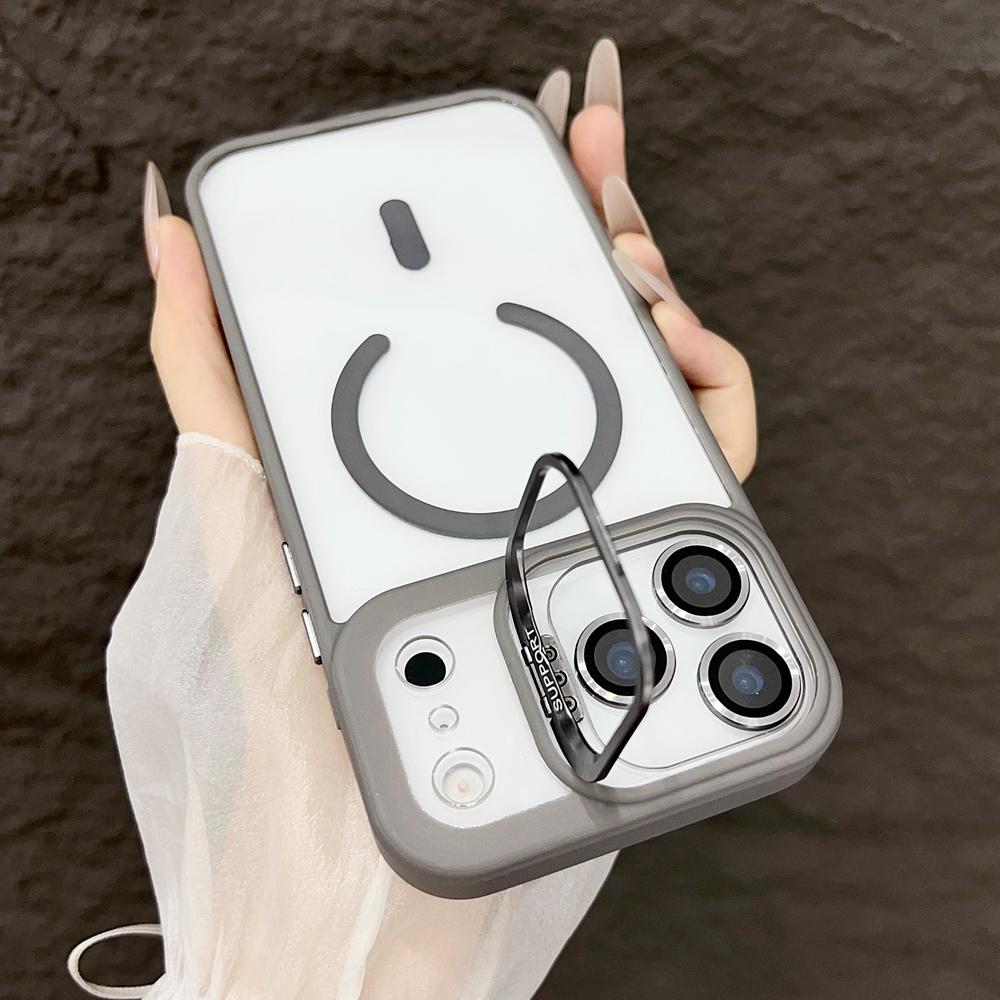 KEYSION Magnetic Transparent Phone Case for MagSafe for iPhone 17 Pro Max 17Air Metal Lens Stand Shockproof Lens Protector Cover