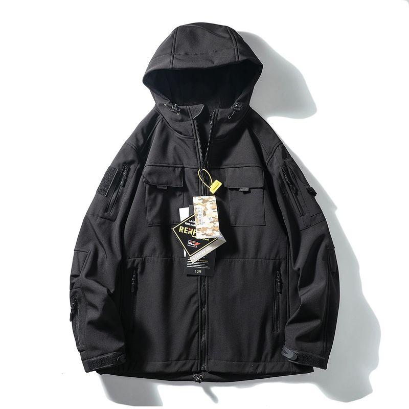 Tactical Soft Shell Jacket Outwear Men s Winter Fleece-lined Thick Windproof Waterproof Trench Coat Export Men s Wear Workwear Jacket Black 2XL