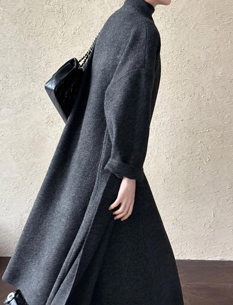 Cárdigan largo de punto, vestido de cuello alto, conjunto de dos piezas