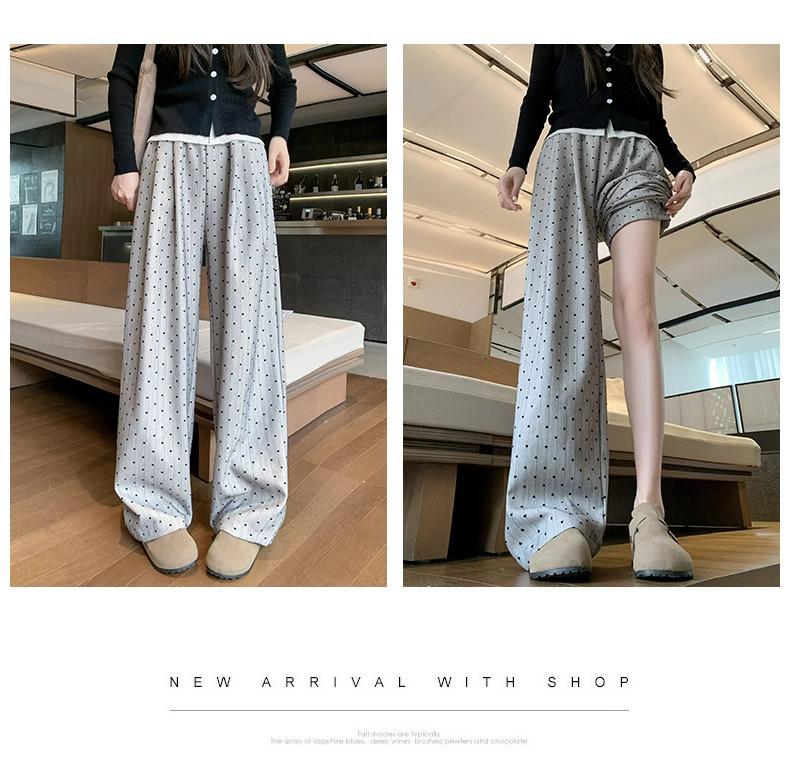 Retro High-Waisted Wide-Leg Heart Pants for Petite Women - Spring & Autumn 150 Cm Length