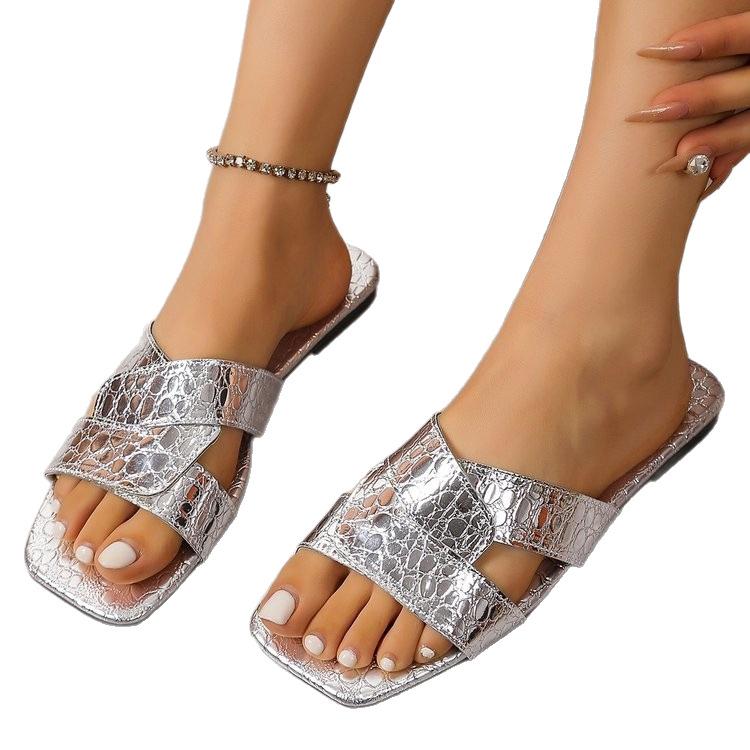Übergröße Flache Sandalen | Quadratische Zehenpartie Minimalistisches Design & Leichte Strand-Flip-Flops | Lässiges Resort-taugliches Schuhwerk für Outdoor-Komfort