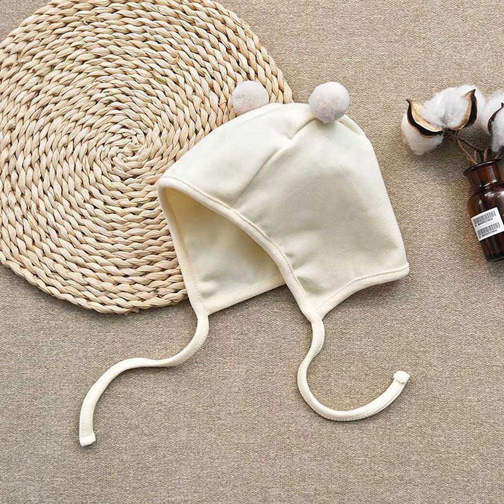 Căciulă Drăguță Mică cu Ciucure pentru Bebeluși, Culoare Solidă, pentru Nou-născuți Băieți Fetițe, Căciulă cu Protecție pentru Urechi, Primăvară Toamnă, pentru Sugari Mici, cu Șireturi, Căciulă Caldă