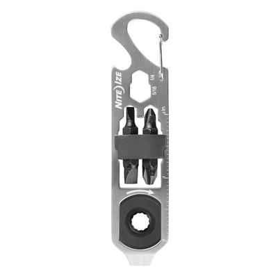 NITEIZE Doohickey Ratchet Key Tool Narzędzie wielofunkcyjne Mały brelok Narzędzie wielofunkcyjne Otwieracz do butelek Śrubokręt Nóż do cięcia pudeł Linijka Karabinek Srebrny