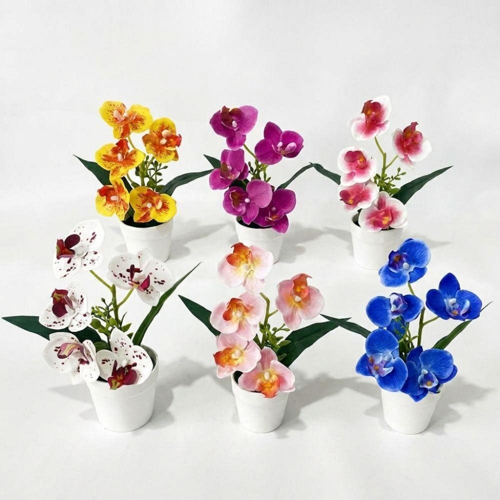 5 Blooms Artificial Orchid Arrangement Realistic Potted Flower Display Table Centerpiece