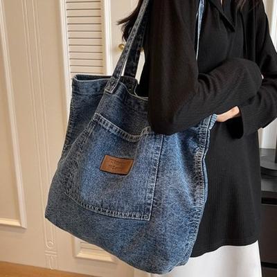 Bolso de mezclilla lavado retro para mujer Nuevo coreano Ins Harajuku Bolso de hombro Casual para ir al trabajo Bolsa de compras