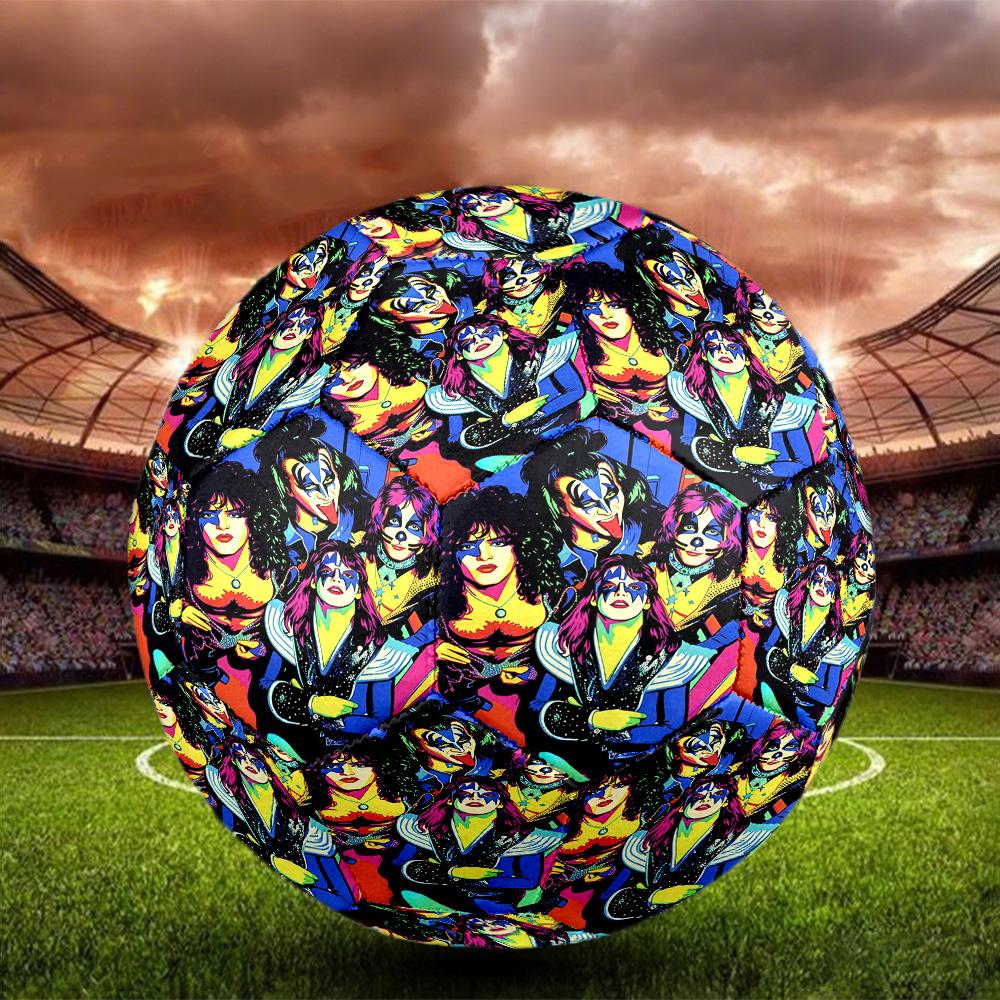 Kiss Rock and Roll Print Size 5 Soccer Ball, Standard Match Football for Sports Game and Team Practice, Ideal Gift for Soccer Fans
