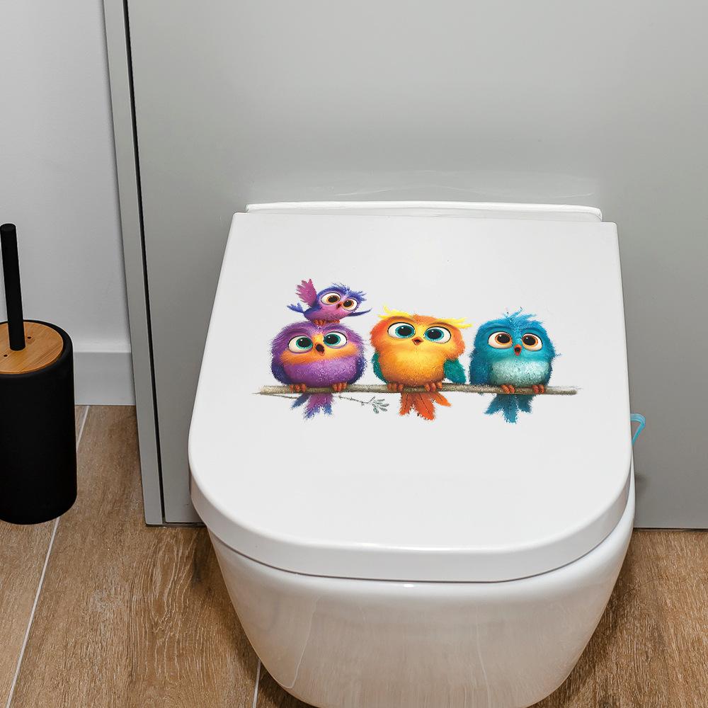 Vibrant Cartoon Owl Toilet Seat Sticker Bathroom Decor Removable Waterproof Decal