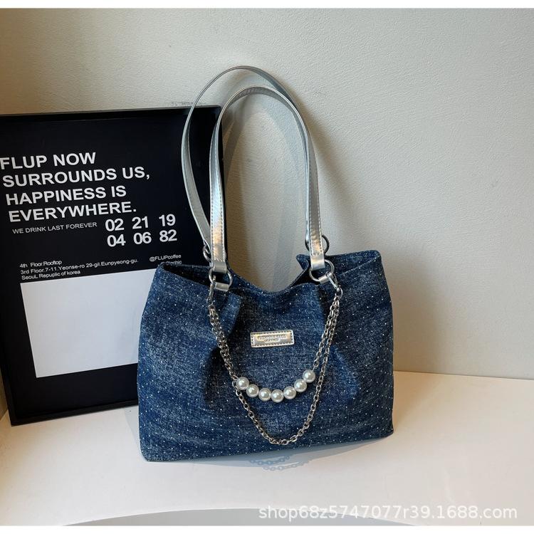 

Vintage Chain Underarm Bag Women s 2025 New Fashion Versatile Handheld Large Capacity Shoulder Bag Armpit Denim Bag королевский синий