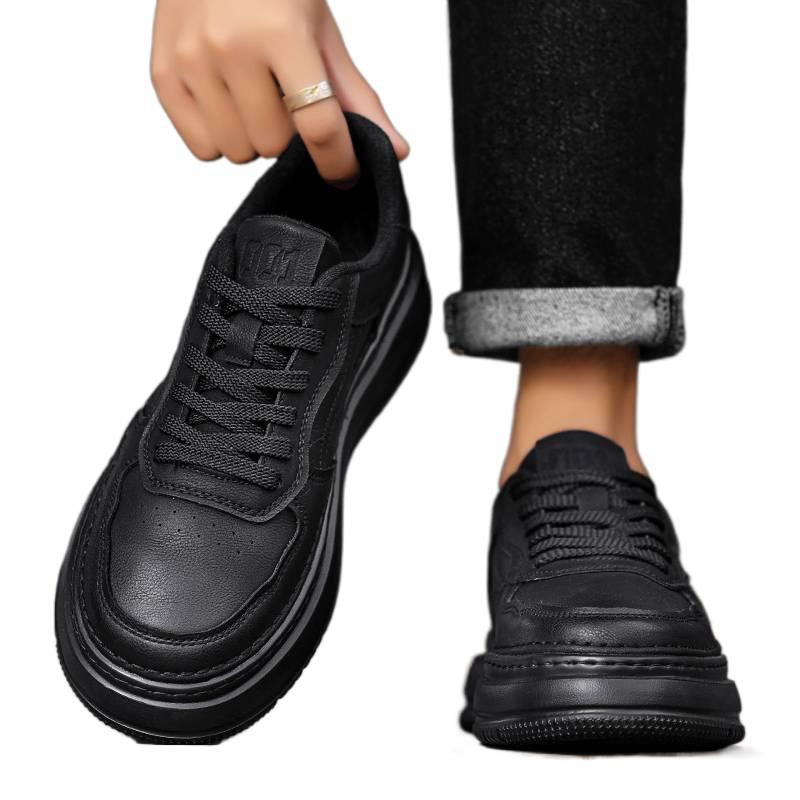 Summer black business casual leather shoes feeling board shoes sports platform heightening shoes