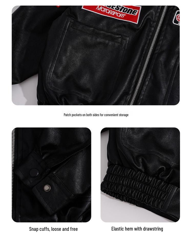 Herbst 2025 Trendige Jungen-Jacke aus besticktem PU-Leder - Retro-Stil-Unisex-Oberbekleidung