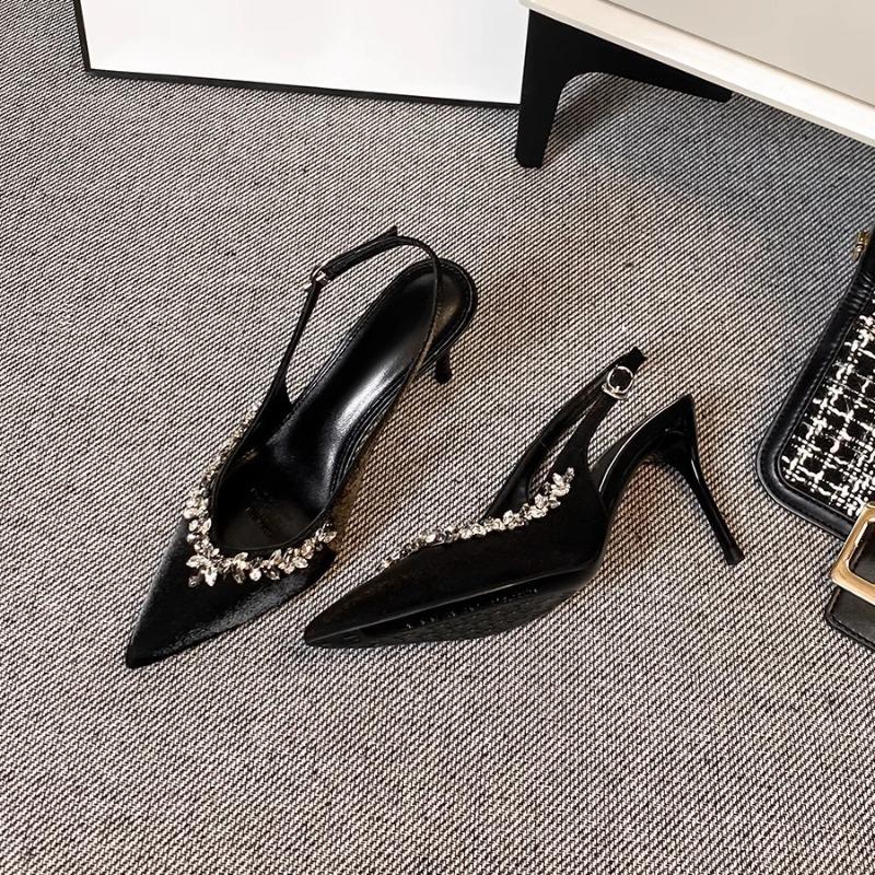 Temperament Rhinestone Thin Heel Commuter Pointed High Heels Women's Summer Wear One Word with Bag Head Sandals