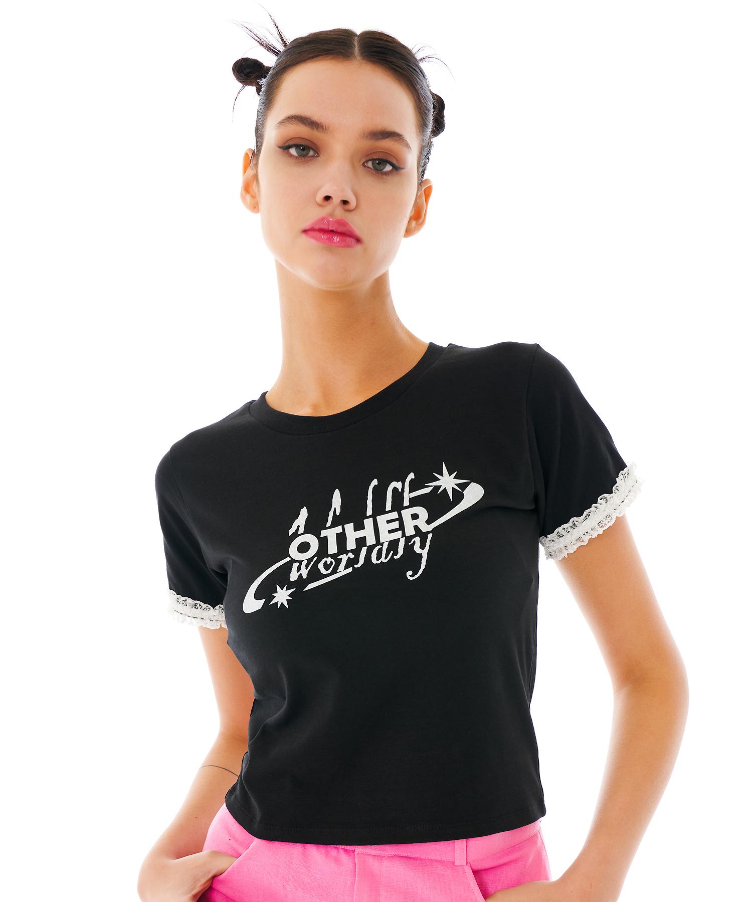 Ader Worldly Logo Lace Crop Top [Black] Black/Free