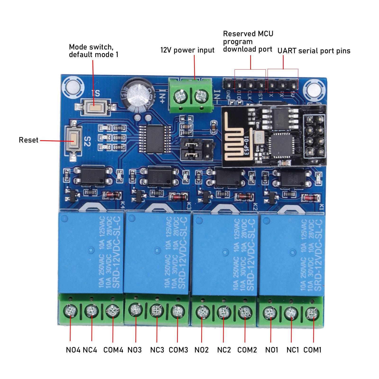 

Модуль реле WiFi 4-канальний Дистанційне керування через додаток телефону для системи розумного дому 8266