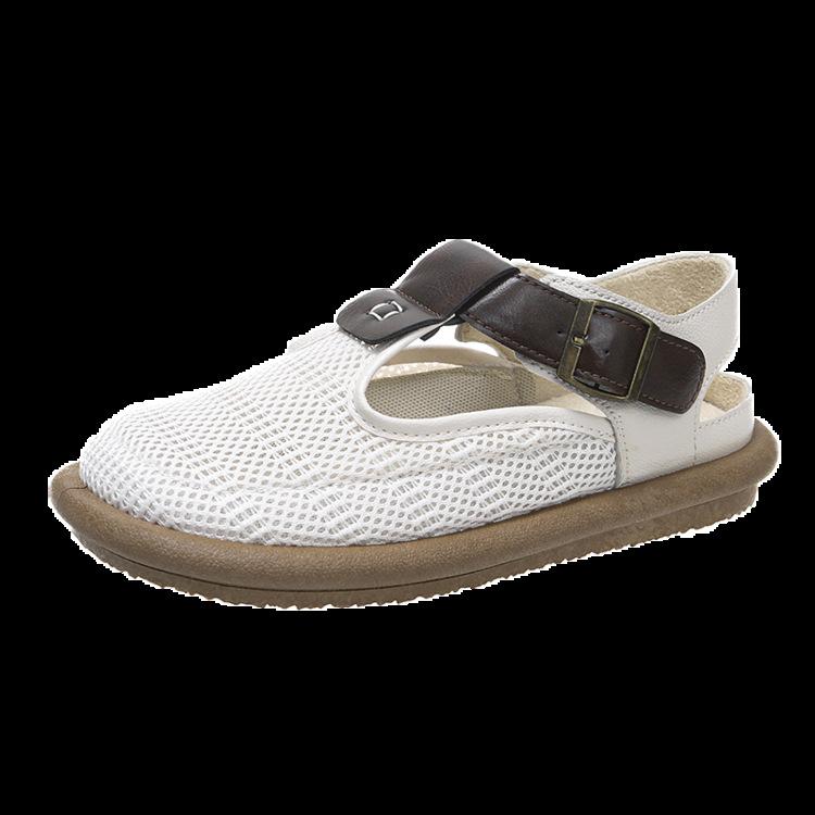 

Mori льняные сандалии баотоу женские 2025 лето новые мягкие сетчатые дышащие туфли с отверстиями носить римские сандалии 41 абрикосовый