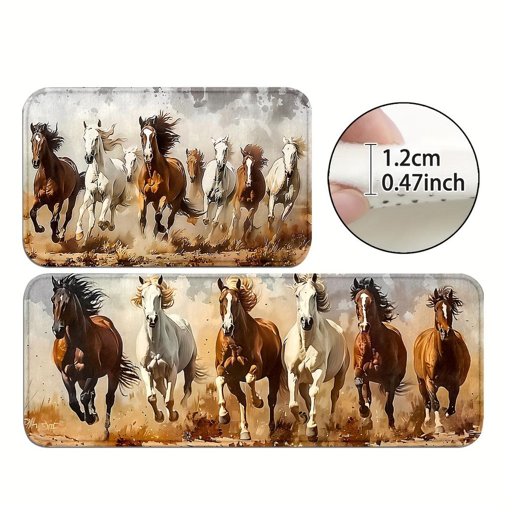 1 Stück Anti-Ermüdungs-Küchenteppiche, mit Pferdemotiv, wasserdicht, rutschfest, dick gepolstert, robuste, bequeme Stehmatte für die Küche