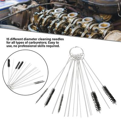 Set di Aghi per Pulizia Carburatore ad Alta Efficienza 15 Misure Strumento Elettore di Sporcizia Spazzola Adatto per Manutenzione Carburatori Auto e Moto