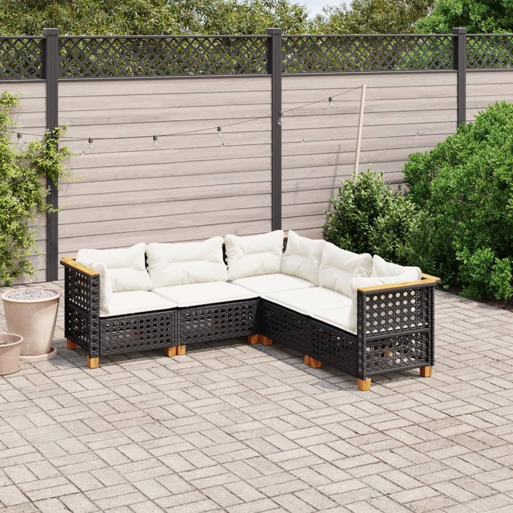 Vidaxl 5-Cz. Set da Salotto per Giardino, Cuscini, Rattan Nero PE