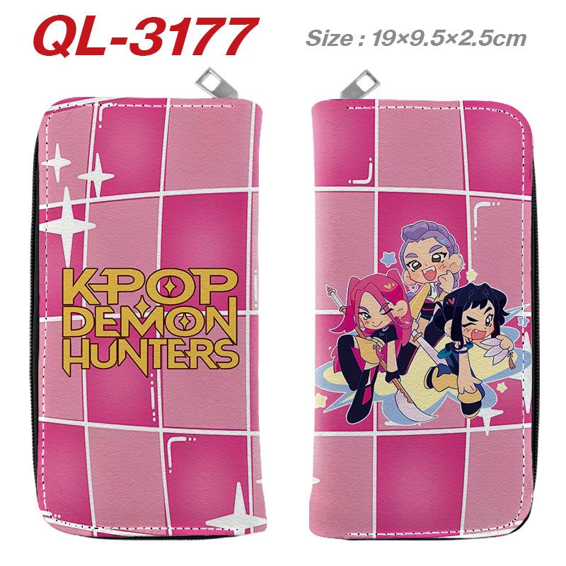 Portafoglio Lungo con Zip KPop Demon Hunters in Pelle PU Portamonete Cartone Animato per Donna Porta Carte Multipli Rosa