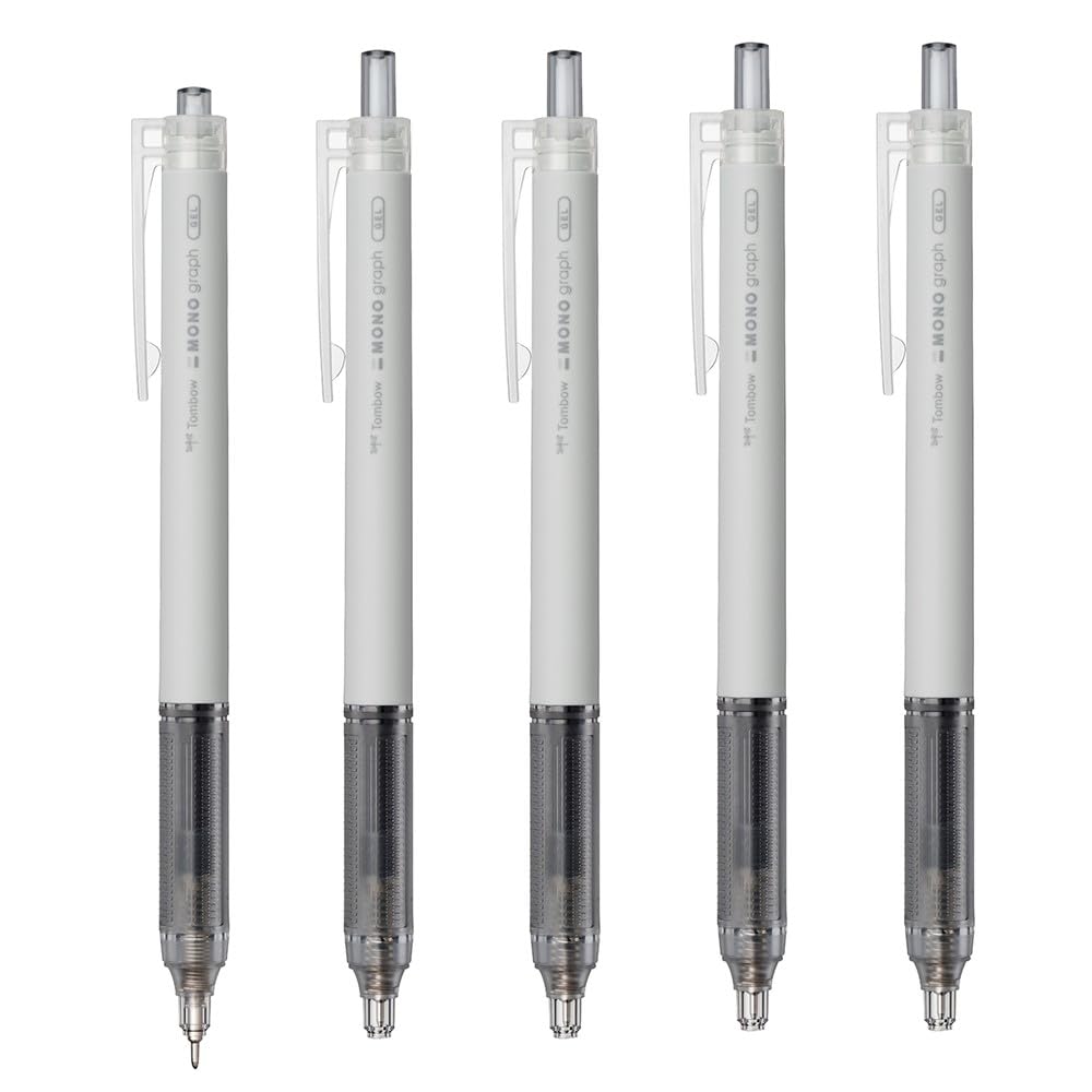 Tombow Pencil Monograph Light Gel Ballpoint Gray Black Pen, 0.5mm, Barrel, Ink, 5-Pack (BJ-MGLE71-5P)