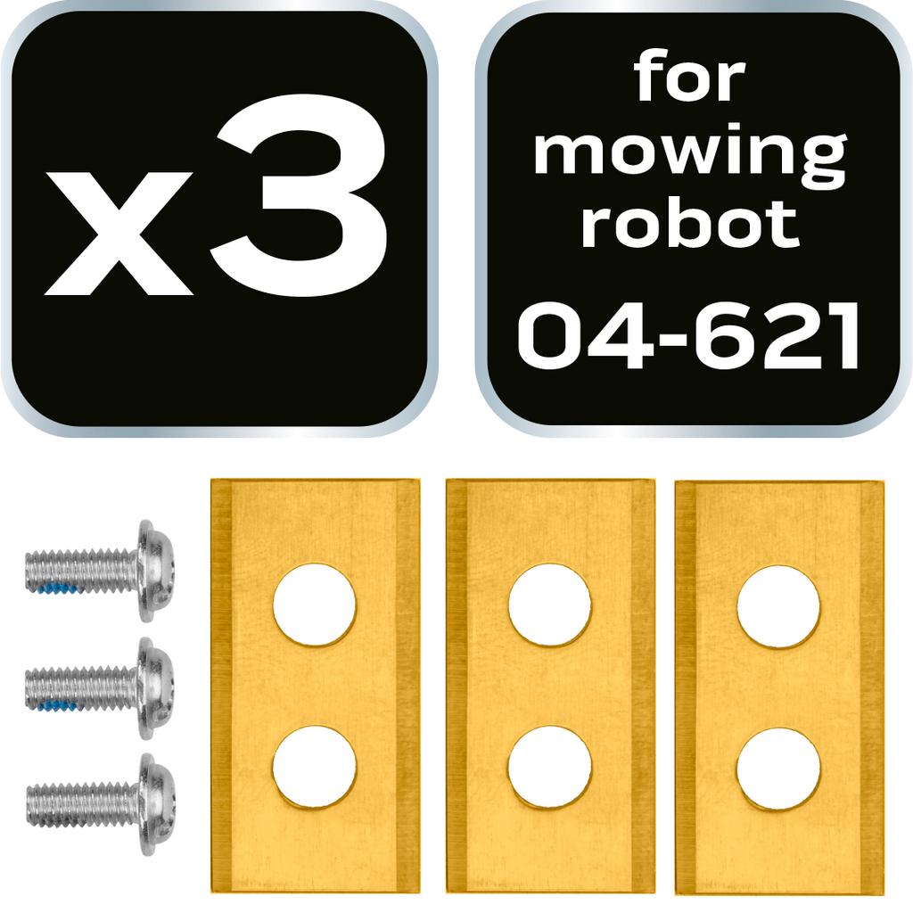 Set of blades for the 04-621 mowing robot, 3 pieces, titanium coated.
