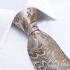 Fashion Men's Necktie Ring Set Light Brown Floral Silk Tie Handkerchief Cufflinks for Party Business