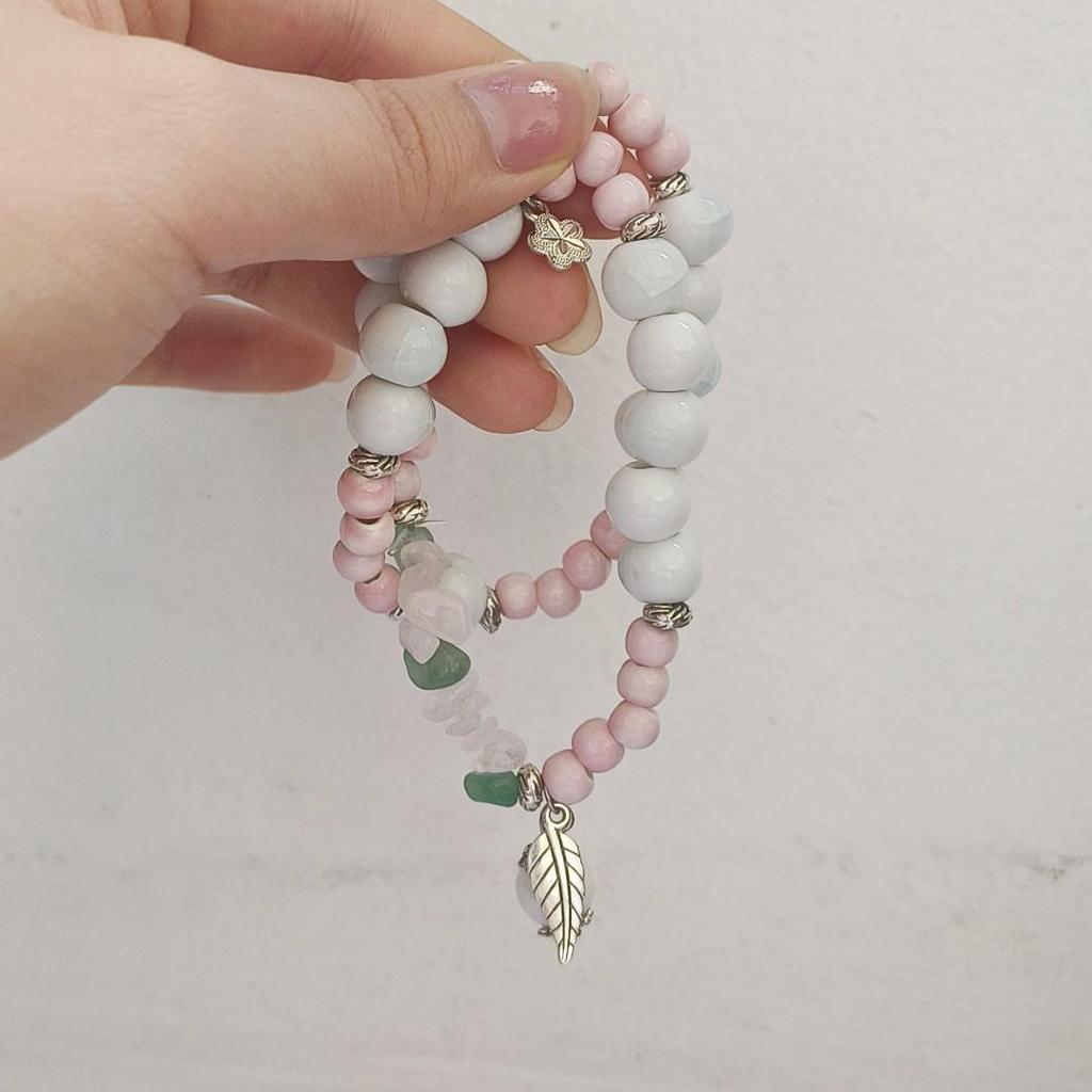 Keramikperlenarmband für Damen, Ethno- und Exotik-Stil, elastisches Seil, chinesisch inspiriertes Design